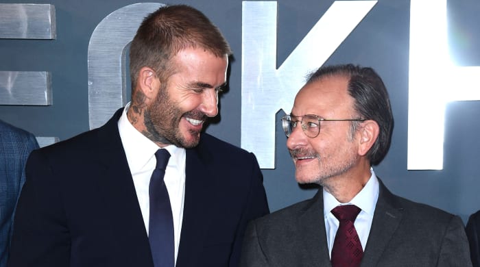 David Beckham with documentary filmmaker Fisher Stevens.